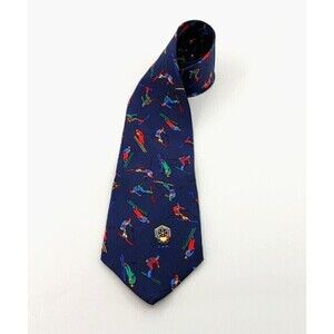Bianchi Italy Mens Tie Blue Silk Skiers FISI CONI Olympics Winter Sports Novelty